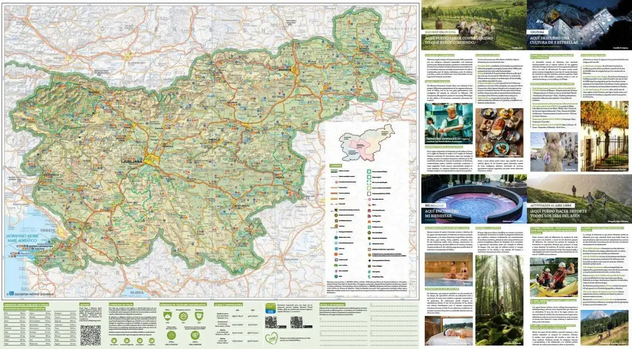 Mapa de Eslovenia con informaci&oacute;n tur&iacute;stica. Ideal para planificar tu viaje a Eslovenia, descubriendo su gastronom&iacute;a, cultura y actividades al aire libre.