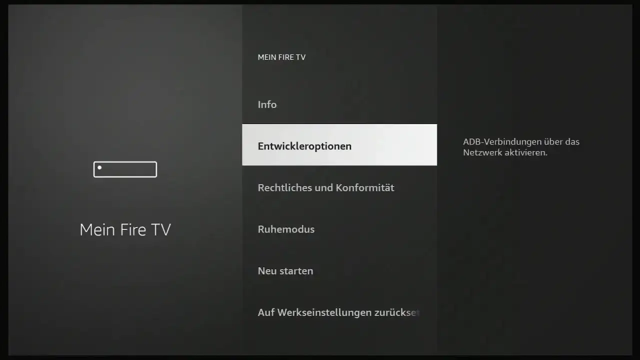 Fire TV Stick Entwickleroptionen aktivieren Menü