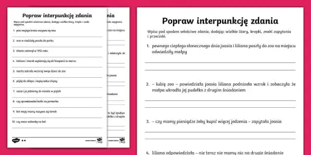 karty pracy ortografia interpunkcja klasa 6