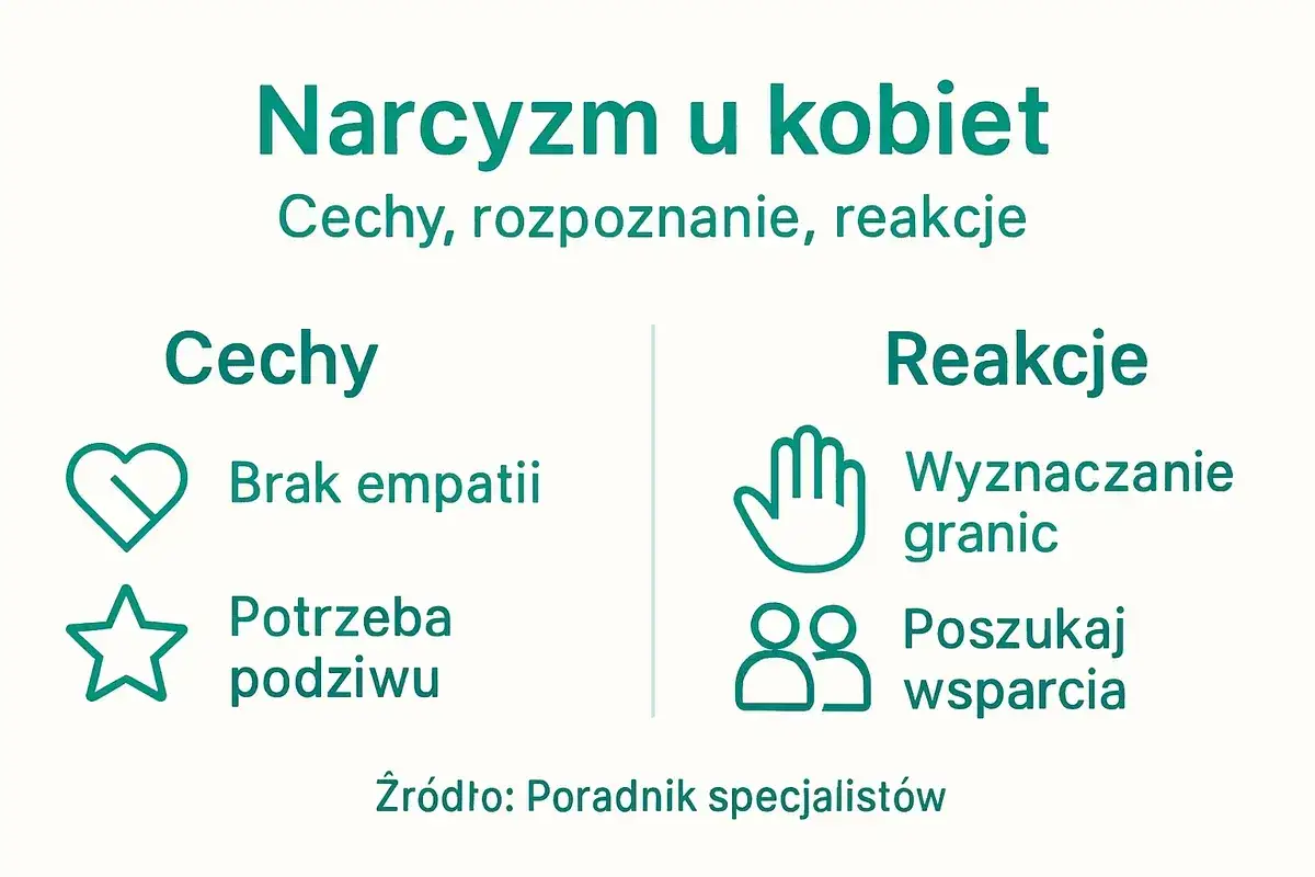 Kobieta narcyz: brak empatii, potrzeba podziwu. Reakcje: wyznaczanie granic, szukanie wsparcia.