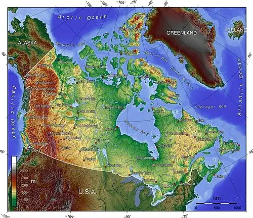 Mapa jezior Kanady lub Tarcza Kanadyjska
