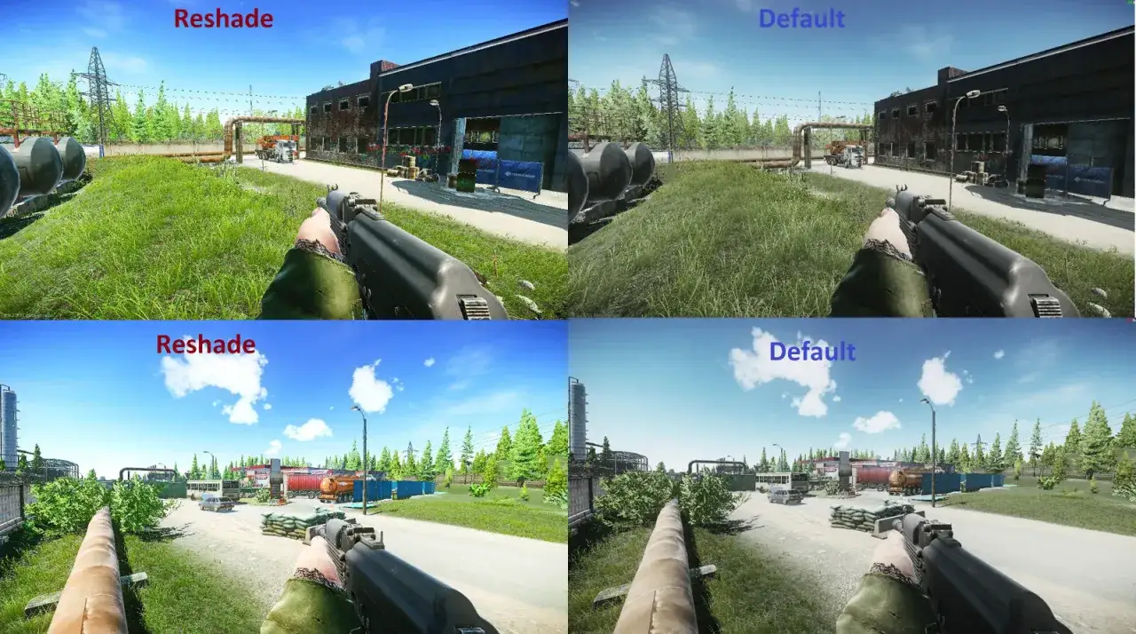 Porównanie grafiki gry: Reshade dodaje głębi i żywszych kolorów, poprawiając realizm.