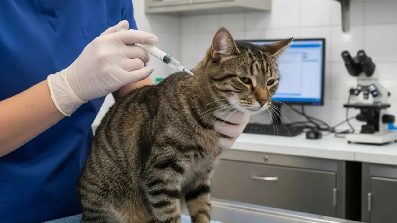 Veterinario administra chip a gato. Averigua cuanto cuesta poner chip a un gato para su seguridad.