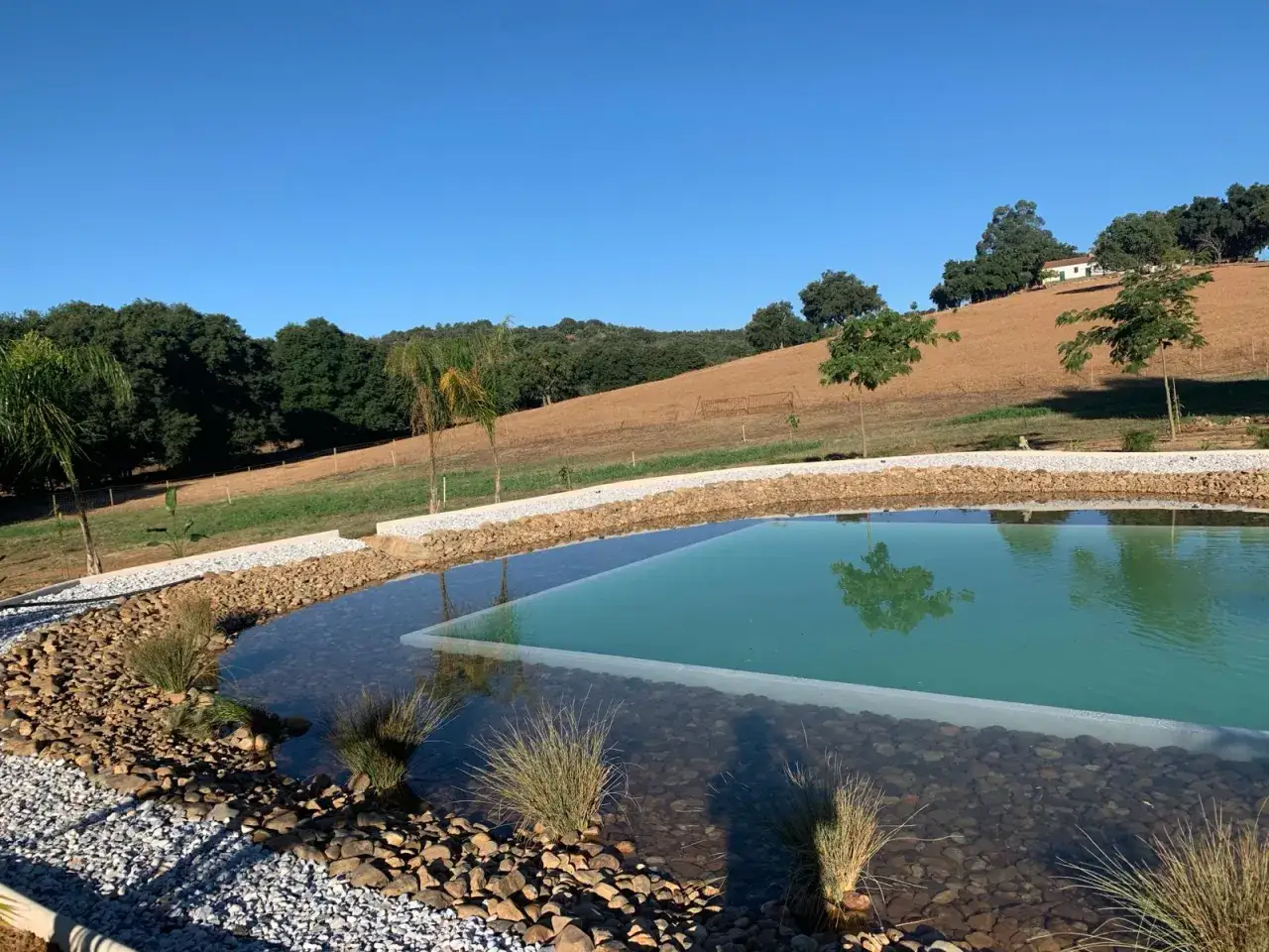 Las piscinas naturales de La Codosera, un oasis de calma rodeado de vegetación y colinas.