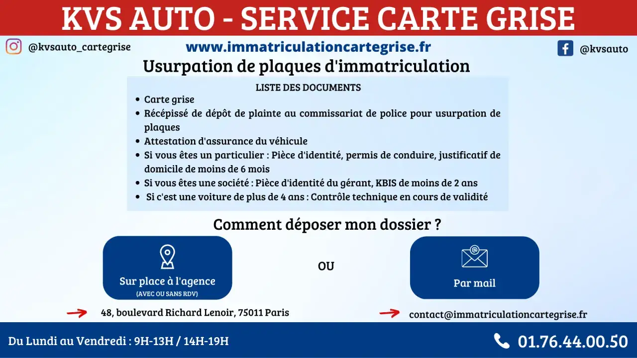 Usurpation de plaques : d&eacute;p&ocirc;t de plainte au commissariat, carte grise, attestation d'assurance. Comment d&eacute;poser votre dossier ?