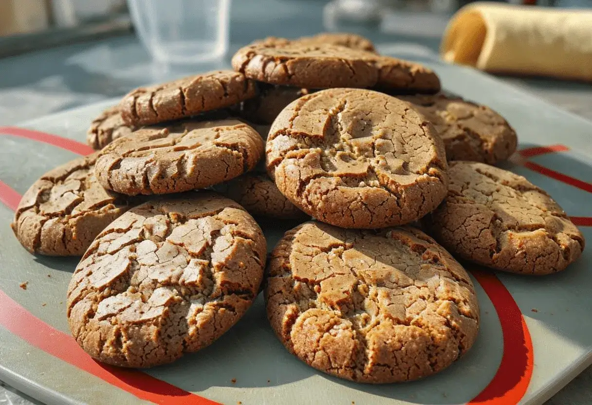 Montón de galletas de maíz crujientes y doradas, con grietas en la superficie, apiladas sobre una tabla.
