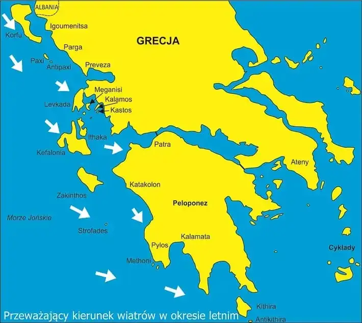 Mapa Grecji z zaznaczonymi morzami Egejskim Jońskim Śródziemnym