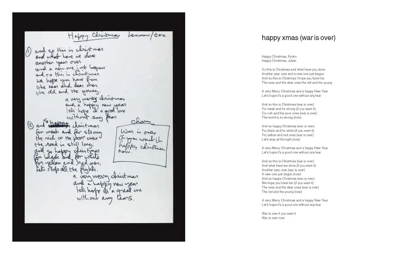 Lennon/Ono's handschriftlicher Text mit dem Refrain