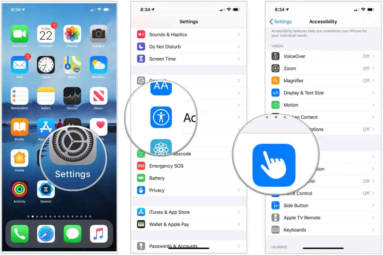 Jak wyłączyć AssistiveTouch na iPhonie: Ustawienia > Dostępność > Dotyk > AssistiveTouch.