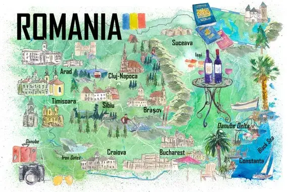 Mapa turystyczna wybrzeża Rumunii z kurortami