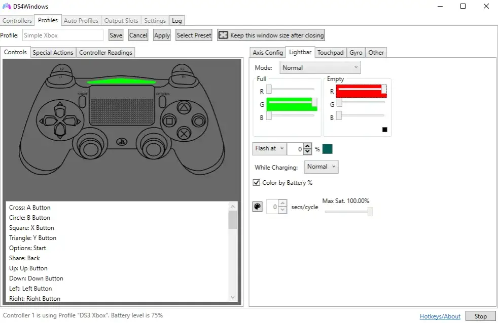 Interfejs programu DS4Windows