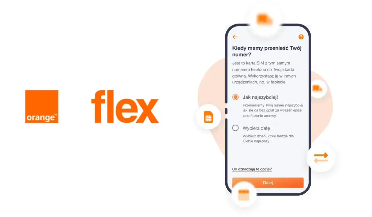 Orange Flex ułatwia przeniesienie numeru. Wybierz, czy chcesz to zrobić najszybciej, czy wolisz wybrać konkretną datę.