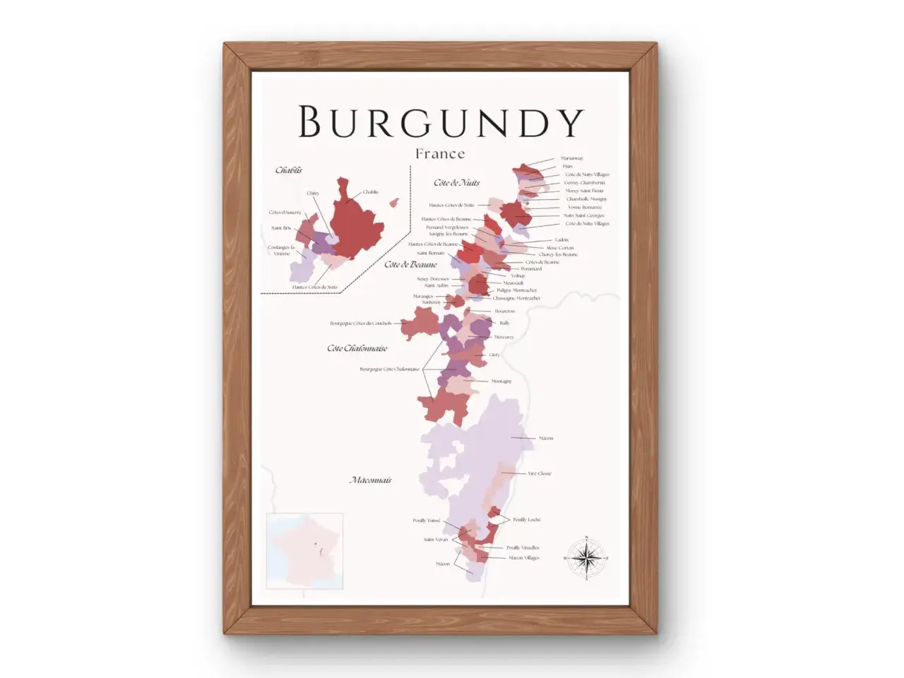 Mapa Francji z zaznaczonymi regionami winiarskimi Burgundii. Odkryj bogactwo smak&oacute;w burgundia wino.