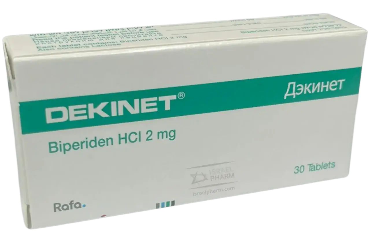 Opakowanie leku Dekinet z biperydenem HCl 2 mg, 30 tabletek.