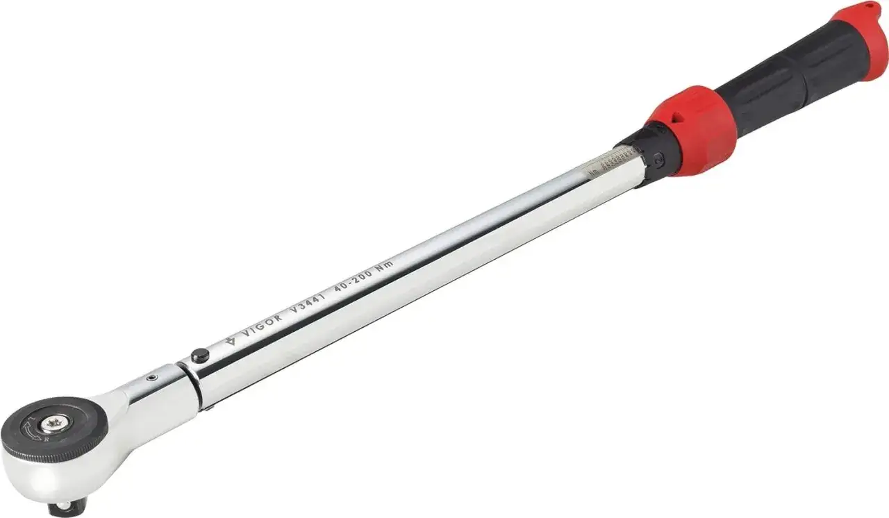 Llave dinamom&eacute;trica Vigor V3441. El par motor se mide en Nm, con un rango de 40-200 Nm.