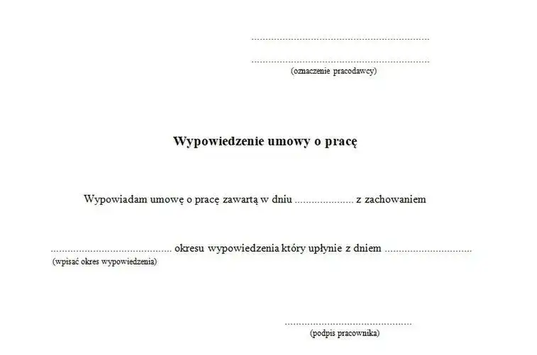 wypowiedzenie umowy o pracę wzór