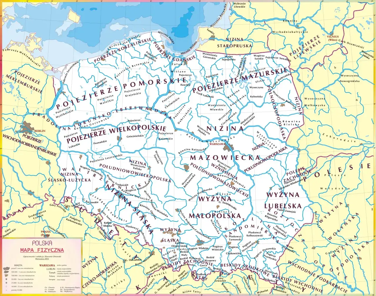 mapa Polski z zaznaczonymi miastami i nazwami własnymi
