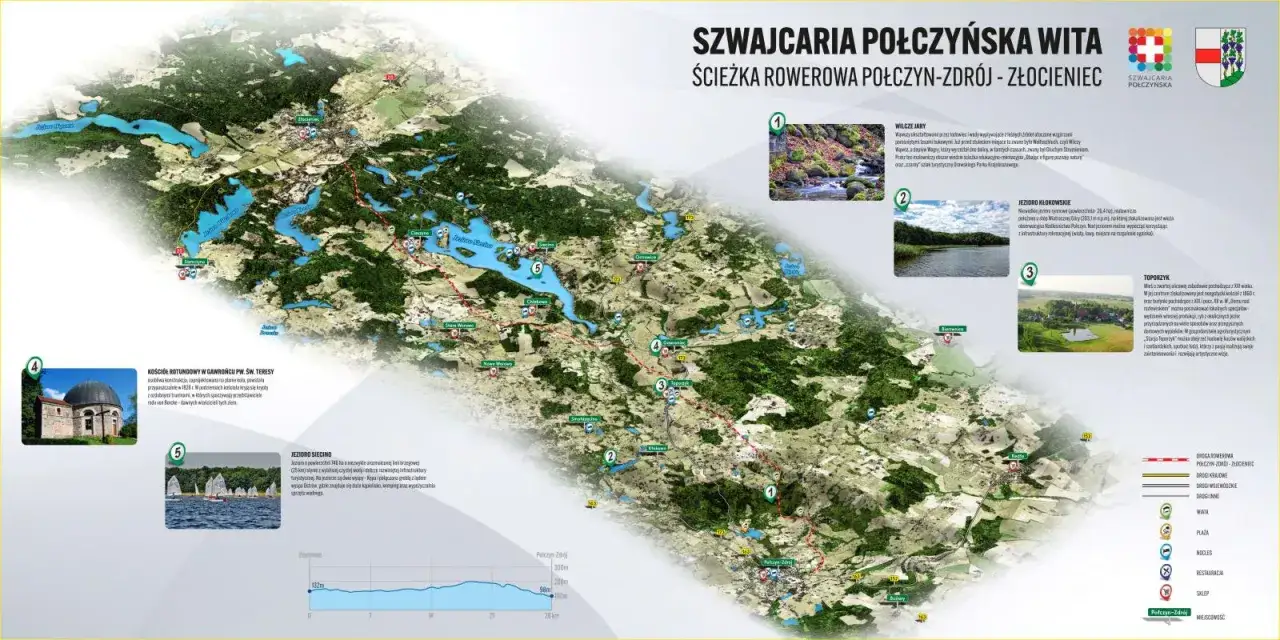 Trasa rowerowa Połczyn-Zdrój - Złocieniec, malownicze jeziora i lasy. Połczyn-Zdrój odległość od morza jest spora, ale warto odkryć te tereny.