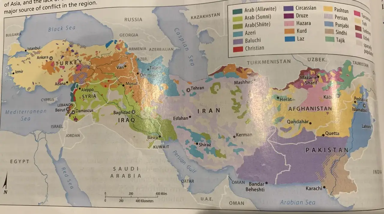 Mapa polityczna Azji Zachodniej z zaznaczonym Katarem