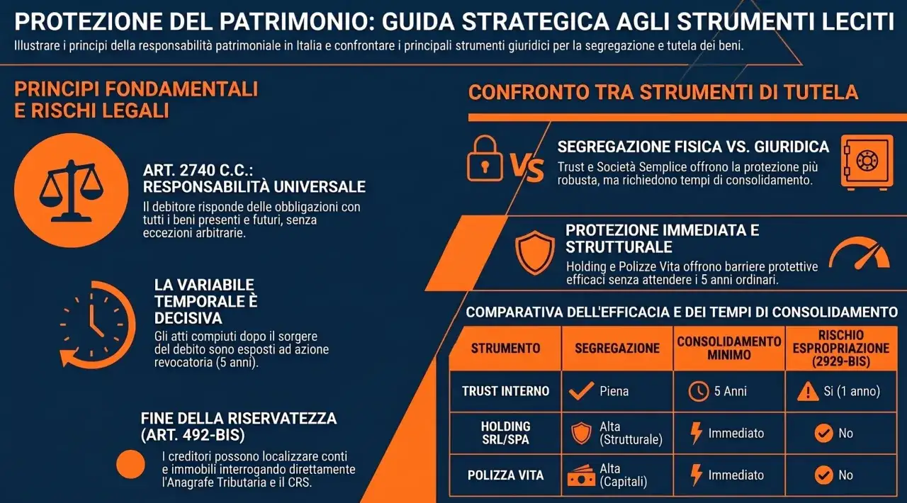Guida strategica per proteggere il patrimonio: confronto tra strumenti, inclusi polizze rami elementari, per segregazione e tutela dei beni.