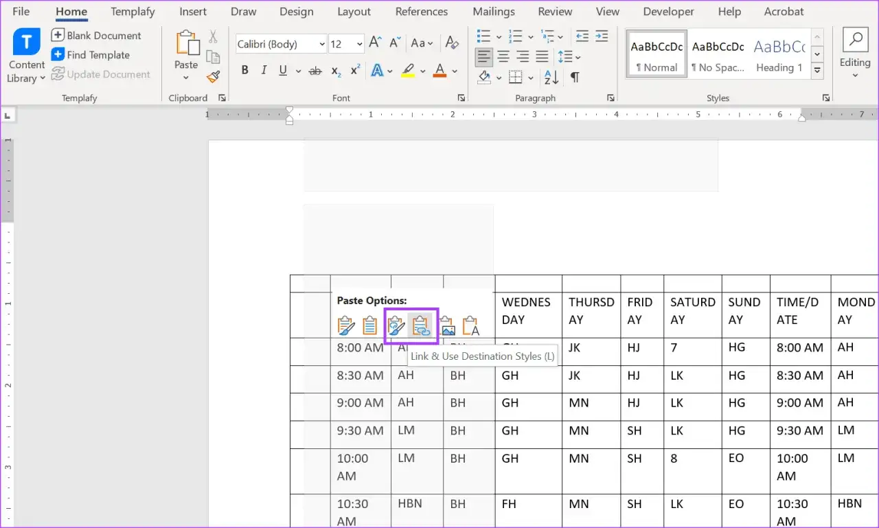 Excel-Tabelle in Word einfügen: Optionen für das Einfügen einer Tabelle mit Link & Zielformatvorlagen.
