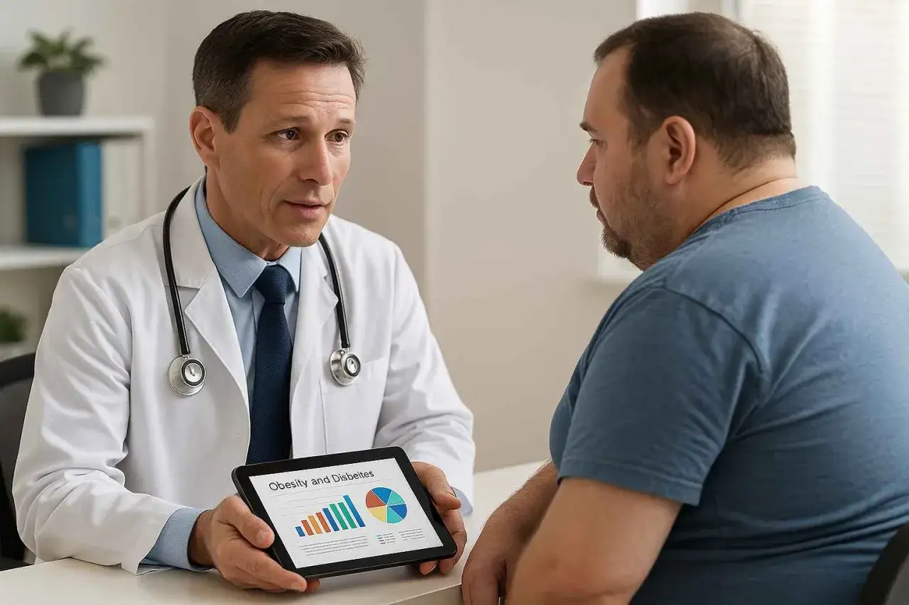 Lekarz omawia z pacjentem tablet z wykresem