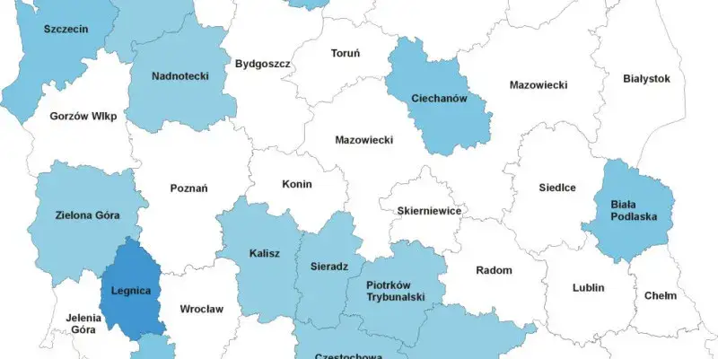 Mapa Polski z podziałem na RZGW i okręgi PZW