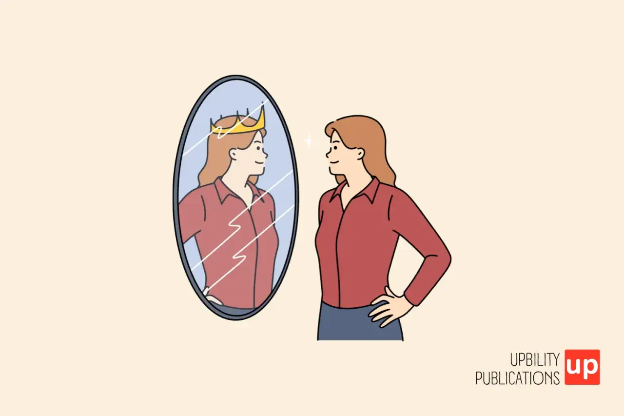 Donna con corona nello specchio, un'immagine che illustra le narcisista caratteristiche.