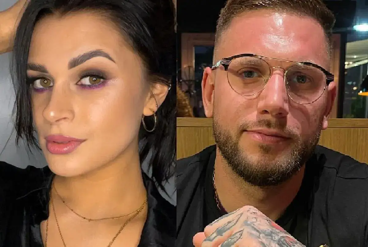 Sara z Love Island w makijażu, obok mężczyzna w okularach.