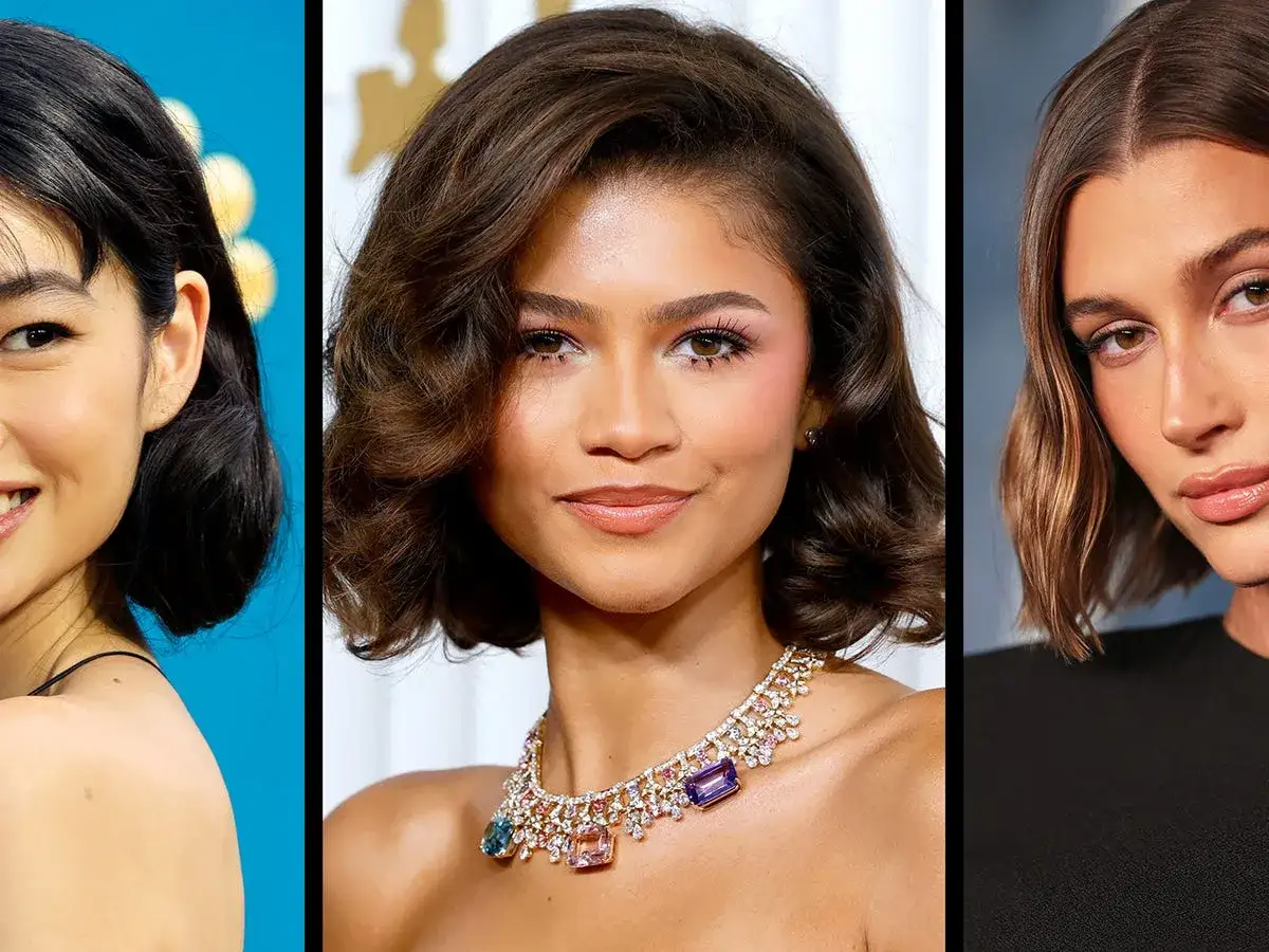 Drei Frauen mit verschiedenen Bob-Frisuren: ein dunkler, glatter Bob, ein voluminöser, gewellter Bob und ein gestufter, heller Bob.