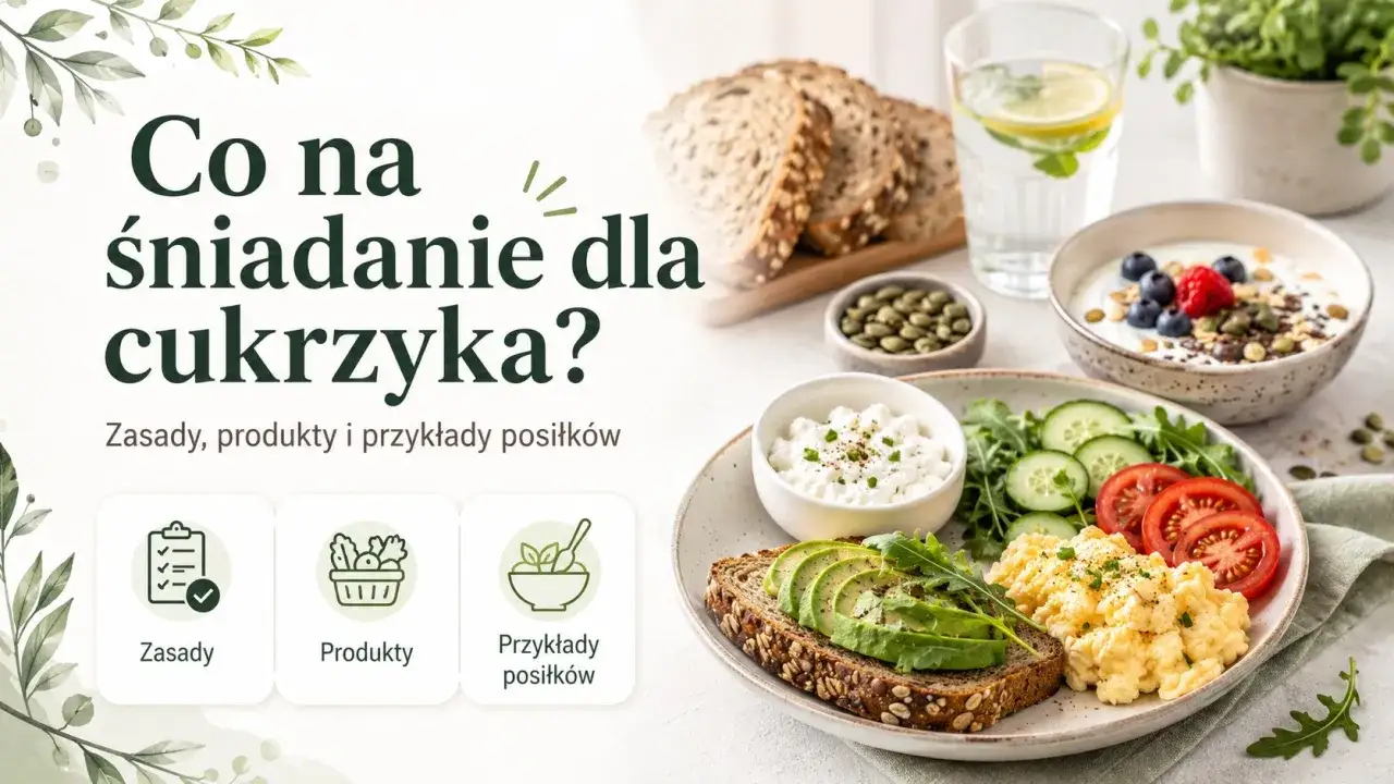 Zdrowe śniadanie dla cukrzyka: jajecznica, awokado, pomidory, ogórek, twarożek i jogurt z owocami. Zasady, produkty i przykłady posiłków.