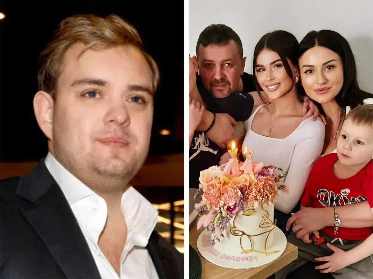 Kevin Mglej na zdjęciu po lewej, rodzina z tortem po prawej.
