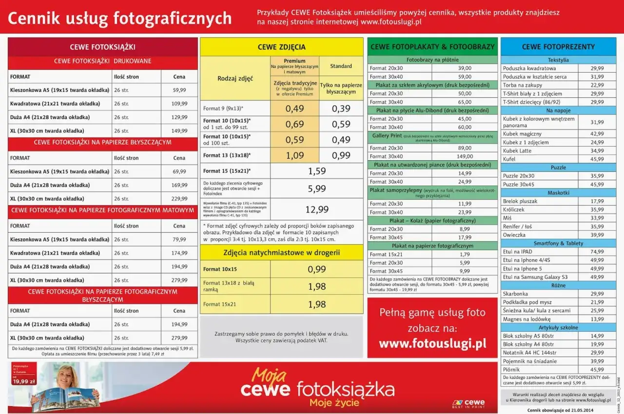 cennik wywoływania zdjęć Rossmann, porównanie formatów zdjęć cewe