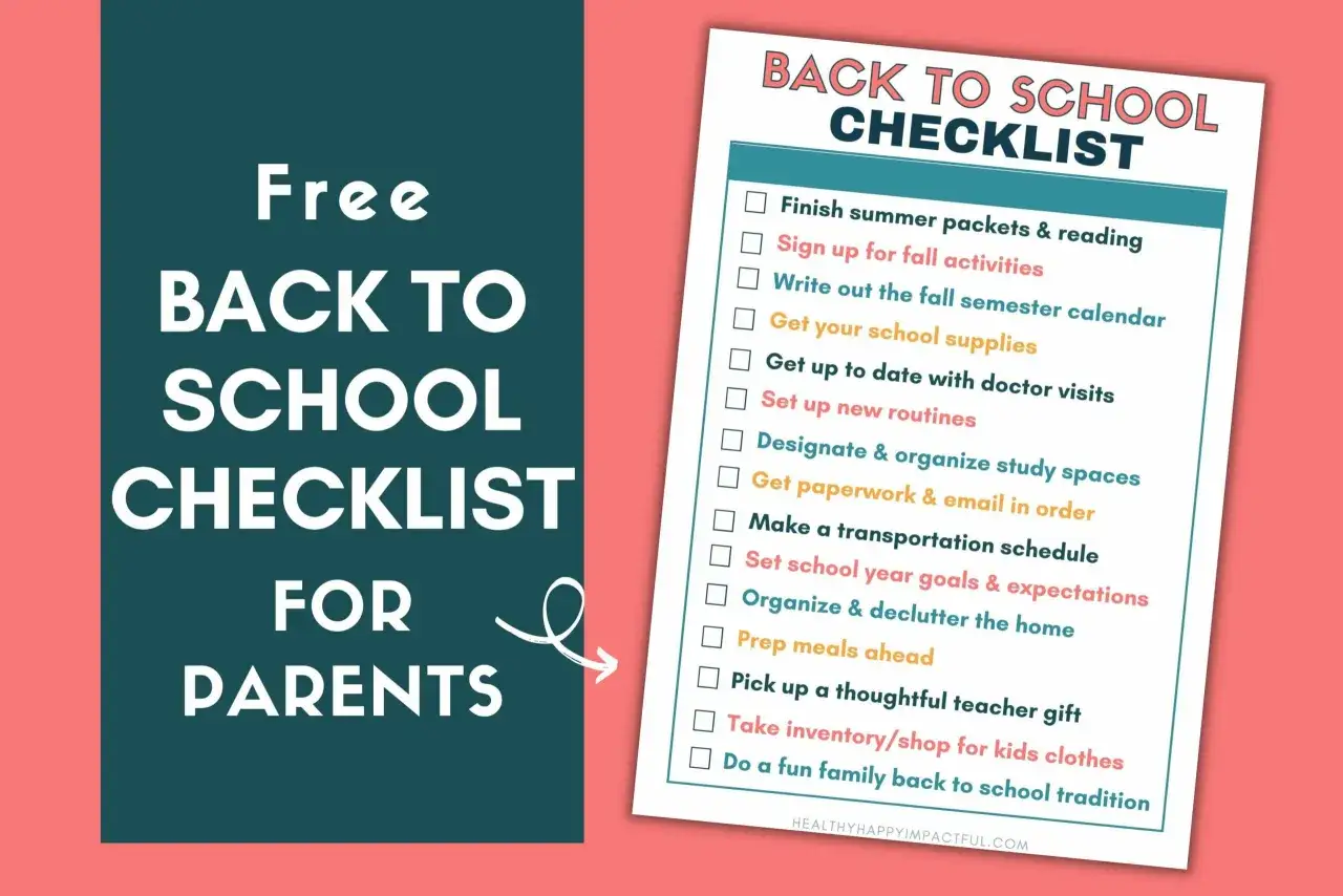 Lista de verificaci&oacute;n gratuita para padres, ideal para el regreso a clases en septiembre y la vuelta a la rutina.