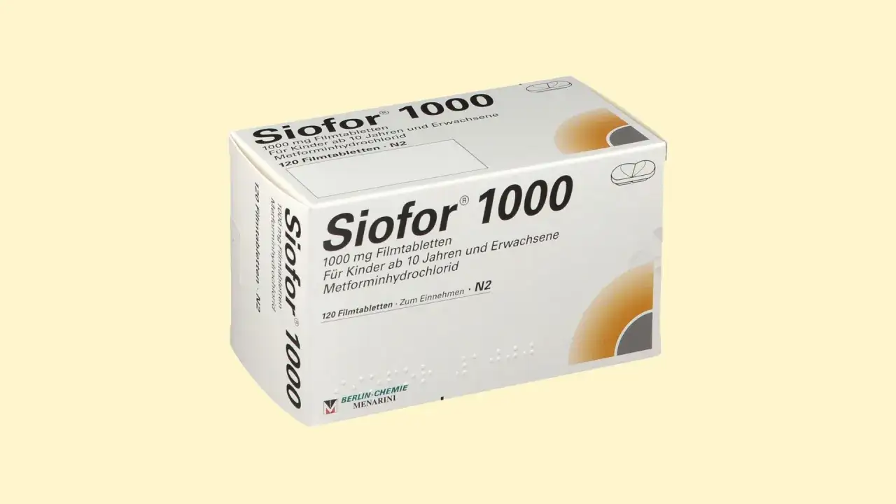 Opakowanie leku Siofor 1000 mg, zawierające 120 tabletek z metforminą. Avamina to nazwa handlowa tego leku.