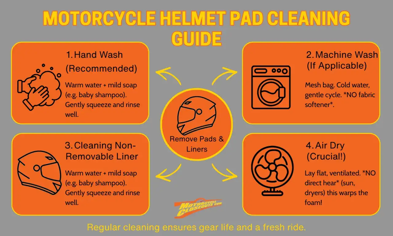 Guía para saber como limpiar casco de moto: lavado a mano, a máquina, limpieza de forro no extraíble y secado al aire.