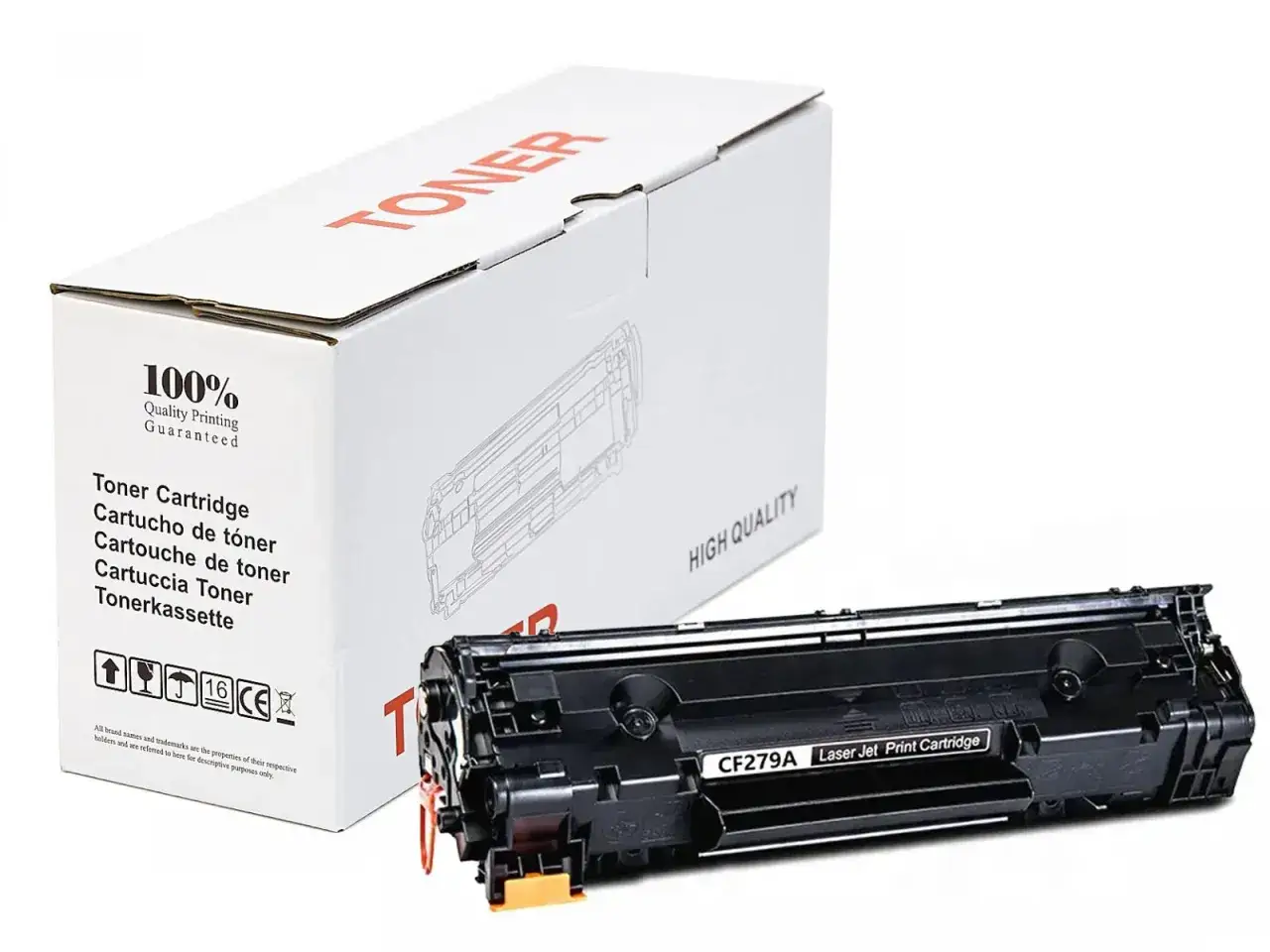 Nowy toner CF279A do drukarki HP LaserJet Pro M12a, zapakowany w pudełko z napisem 