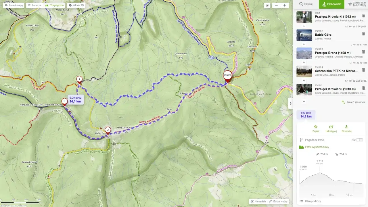 Mapa szlak&oacute;w Babia G&oacute;ra