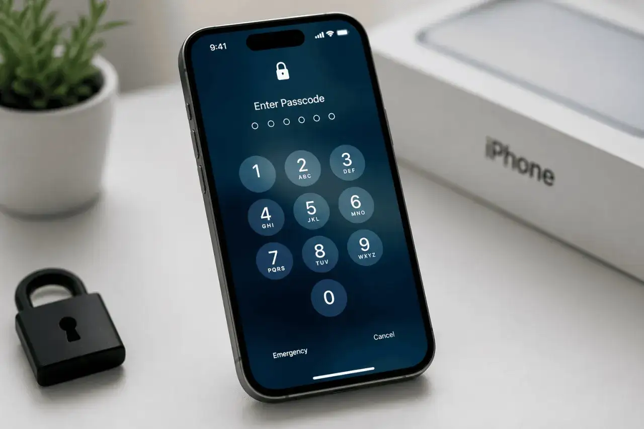 Ekran blokady iPhone z klawiaturą numeryczną. Dowiedz się, jak odblokować iPhone, wprowadzając kod.