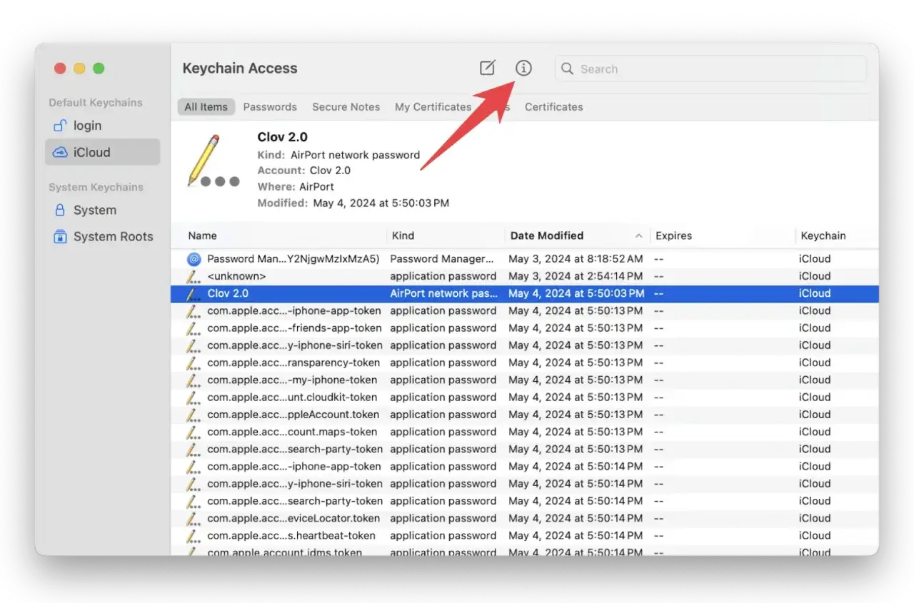 macos keychain access wifi password screenshot