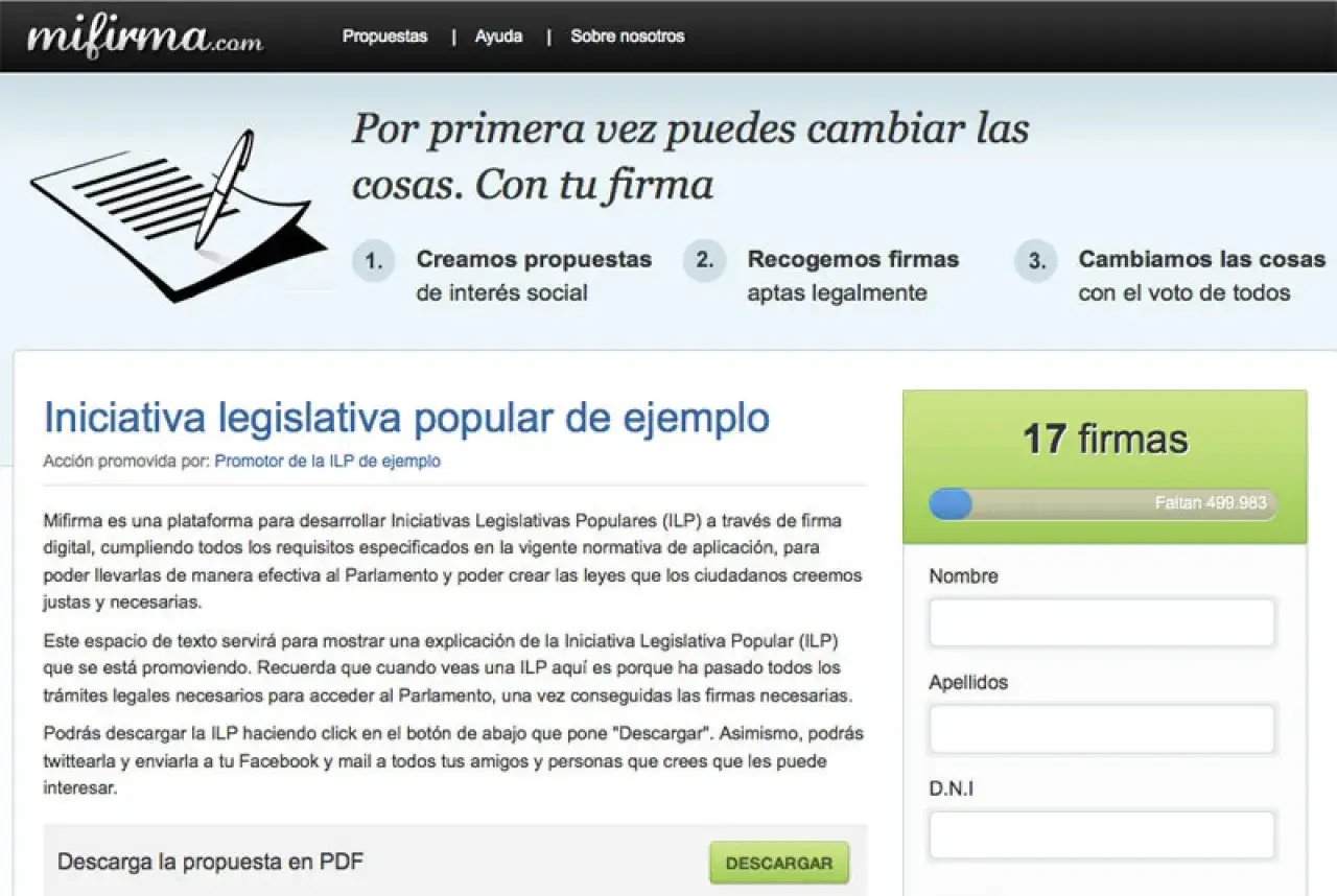 Plataforma para crear y recoger firmas online para iniciativas legislativas populares. ¡Participa y cambia las cosas!