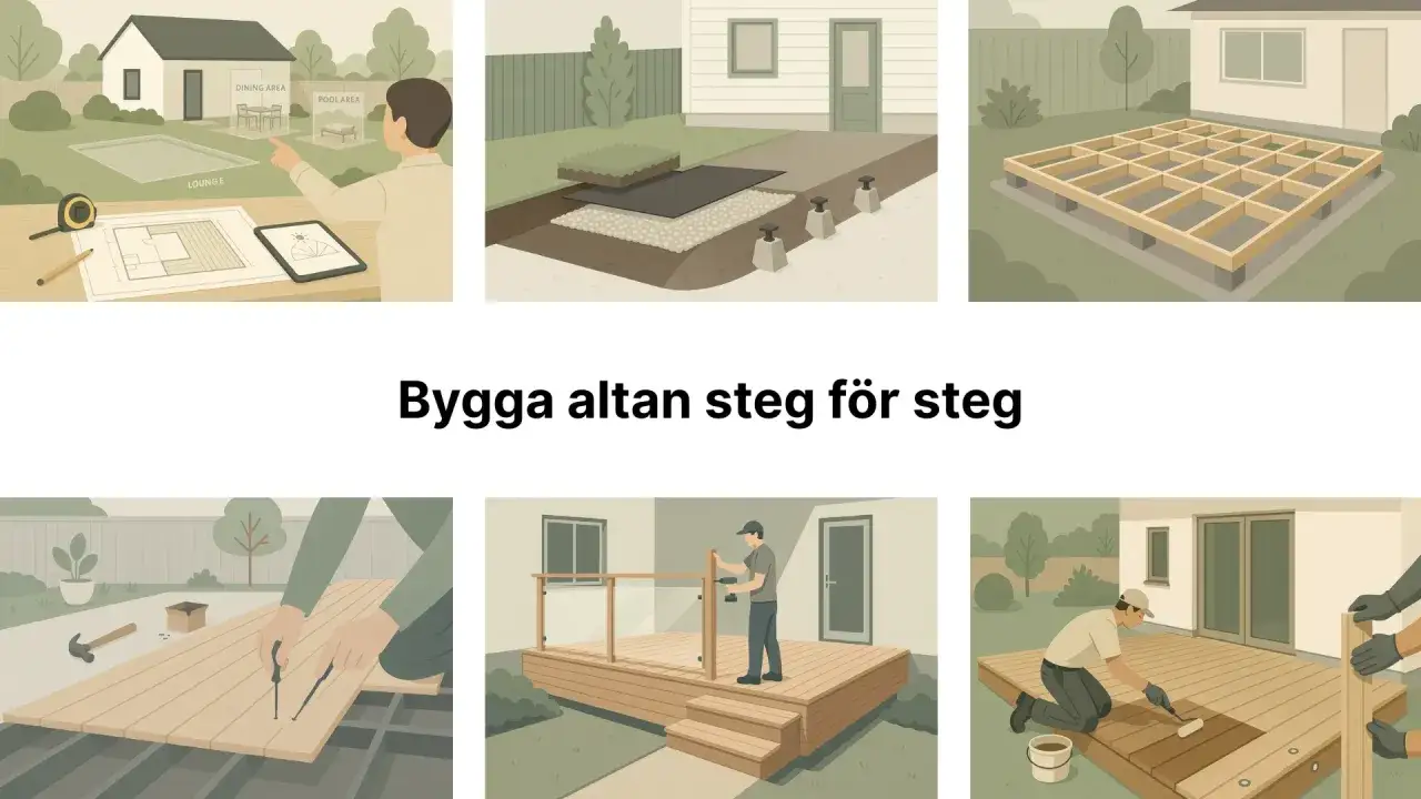Steg-f&ouml;r-steg-guide f&ouml;r att bygga altan. Undvik straff f&ouml;r att bygga altan utan bygglov genom att f&ouml;lja dessa instruktioner.