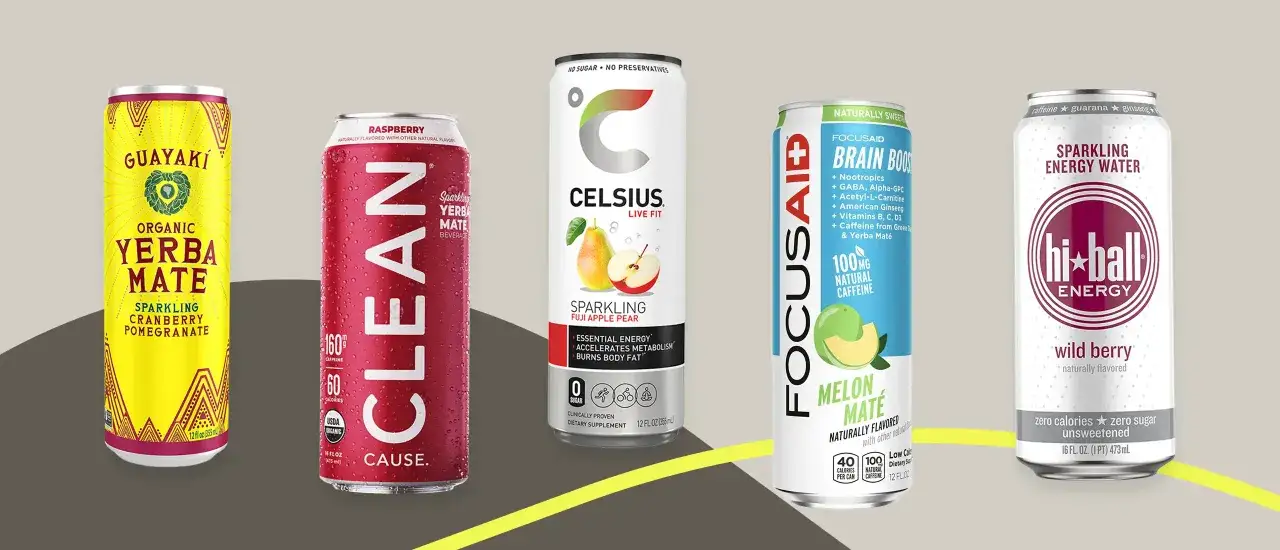 Szukasz co zamiast kawy na pobudzenie? Oto napoje: Guayaki Yerba Mate, Clean Cause, Celsius, FocusAid Melon Mate i Hi-Ball Energy.