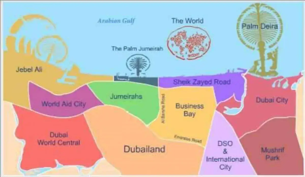 Mapa dzielnic Dubaju z oznaczeniem cen wynajmu