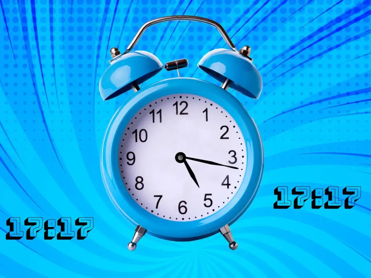 Reloj despertador azul con el n&uacute;mero 1717 significado espiritual. El tiempo es un regalo.