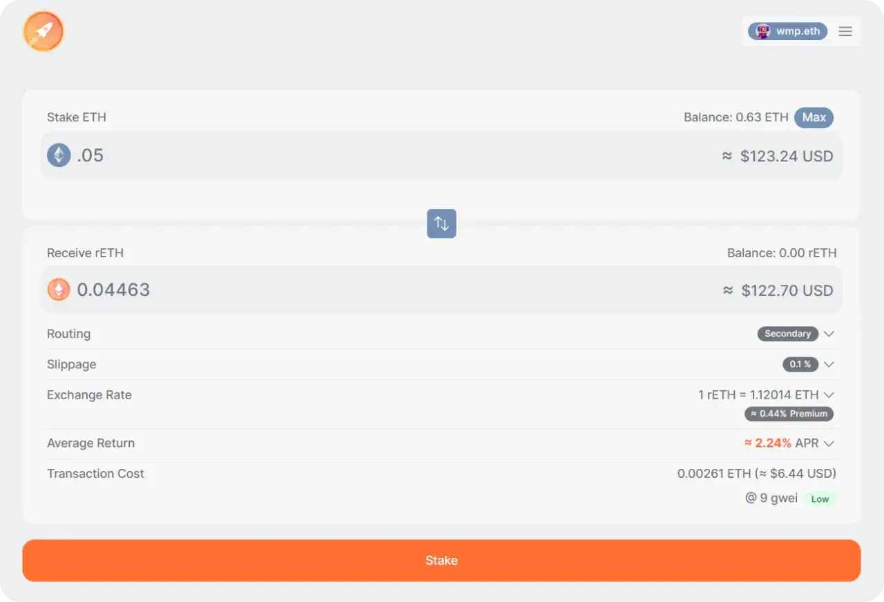 Lido Rocket Pool staking interface