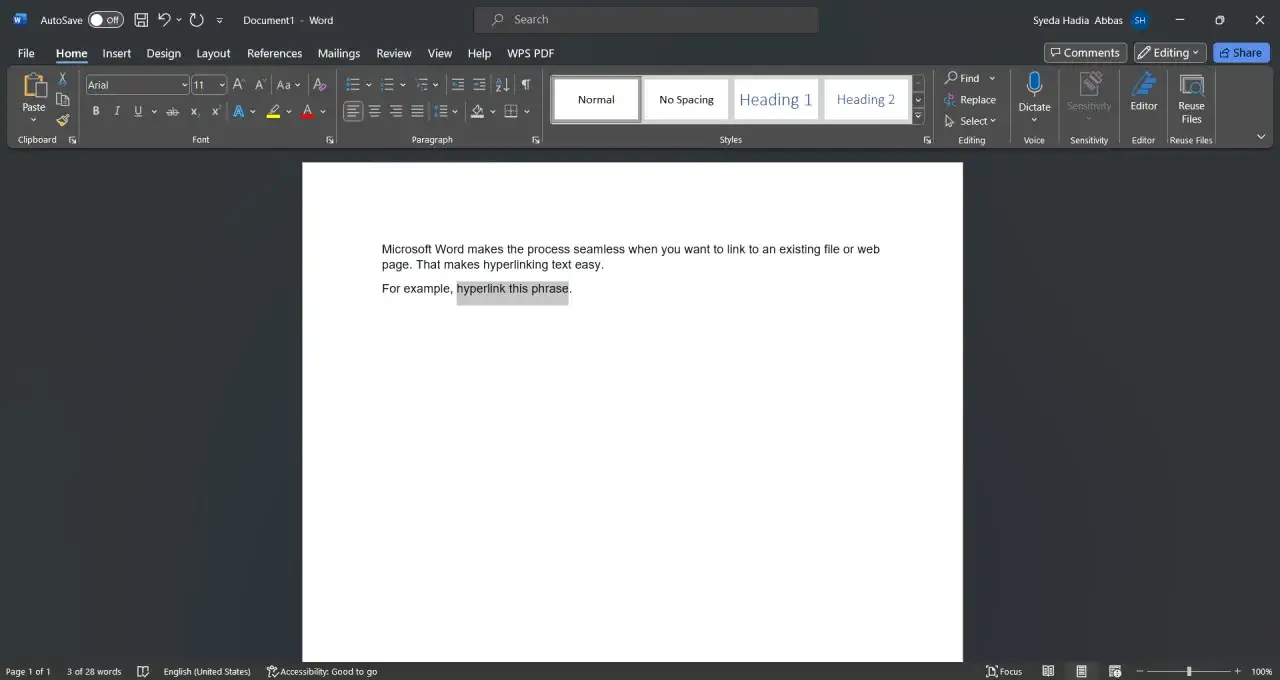 Microsoft Word ułatwia tworzenie hiperłącza, np. 