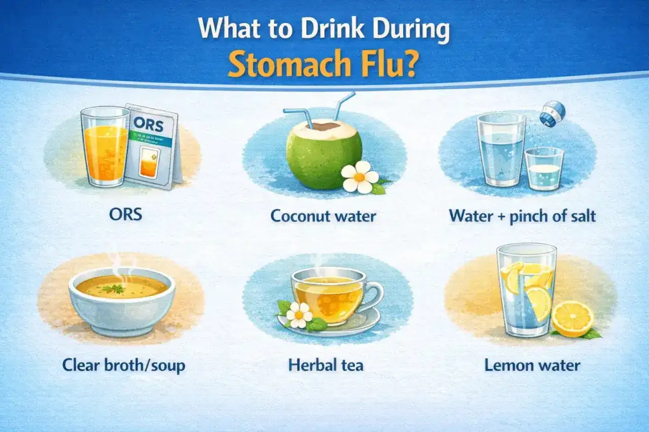 Rimedi per il virus intestinale: cosa mangiare e bere. ORS, acqua di cocco, brodo, tisane, acqua e limone.