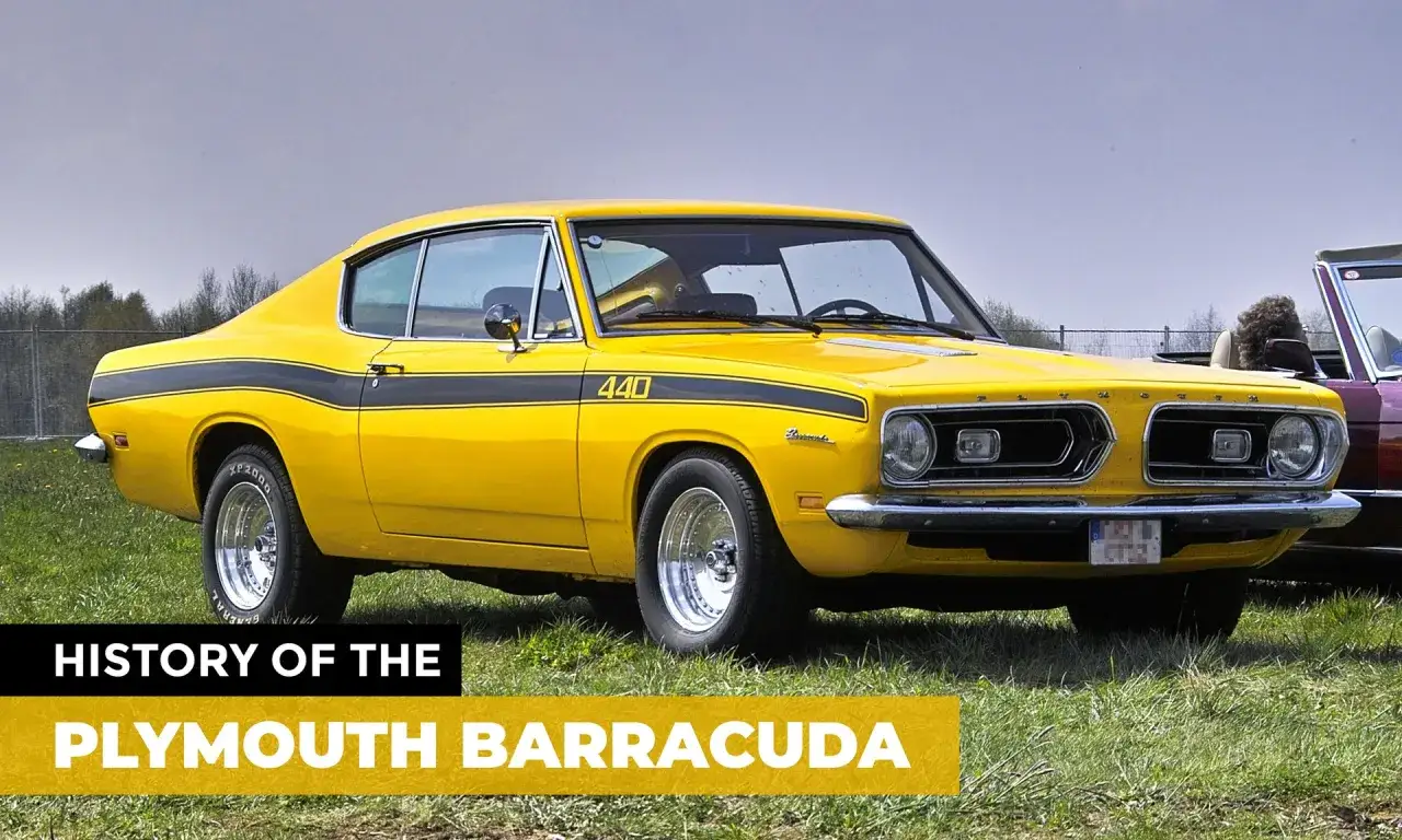 Gul Plymouth Barracuda med svarta r&auml;nder och 