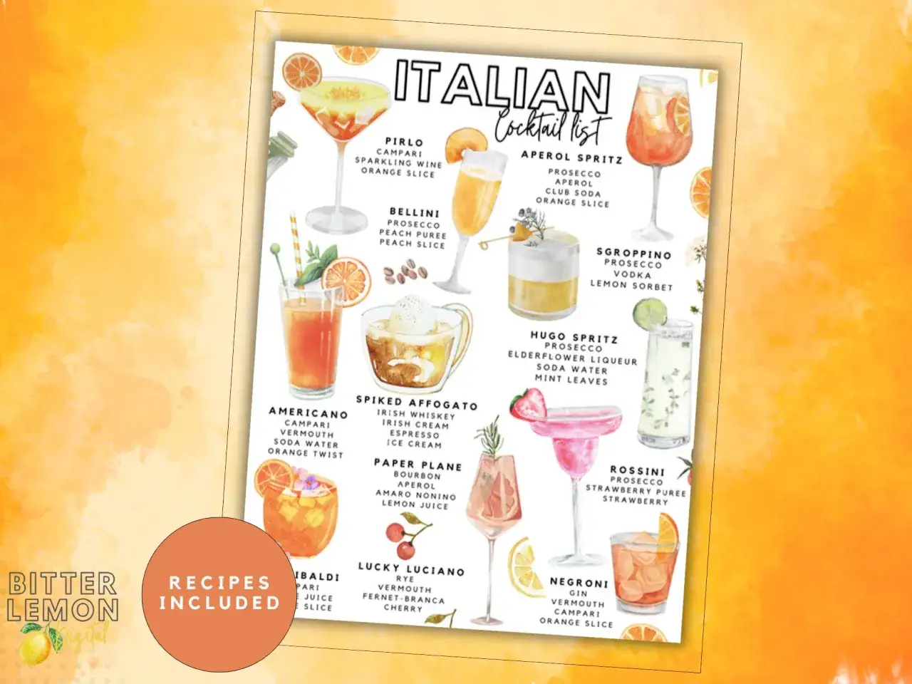 Lista włoskich koktajli: Aperol Spritz z Campari, Negroni z Campari i Aperol Spritz.